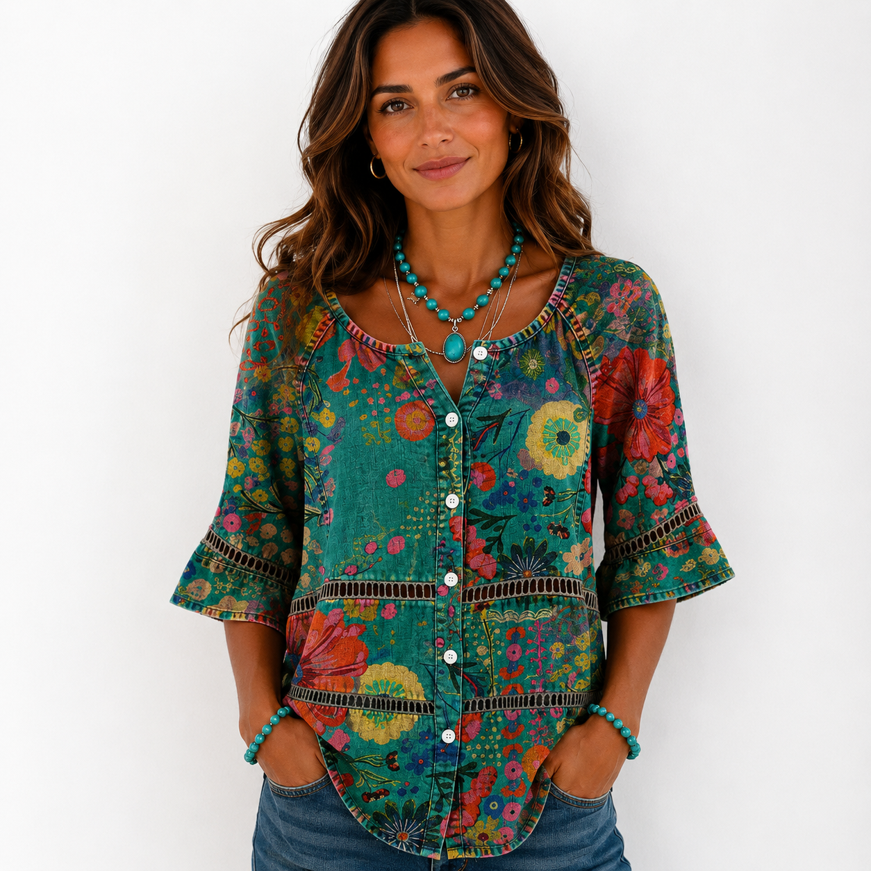 Blusa vintage con estampado floral
