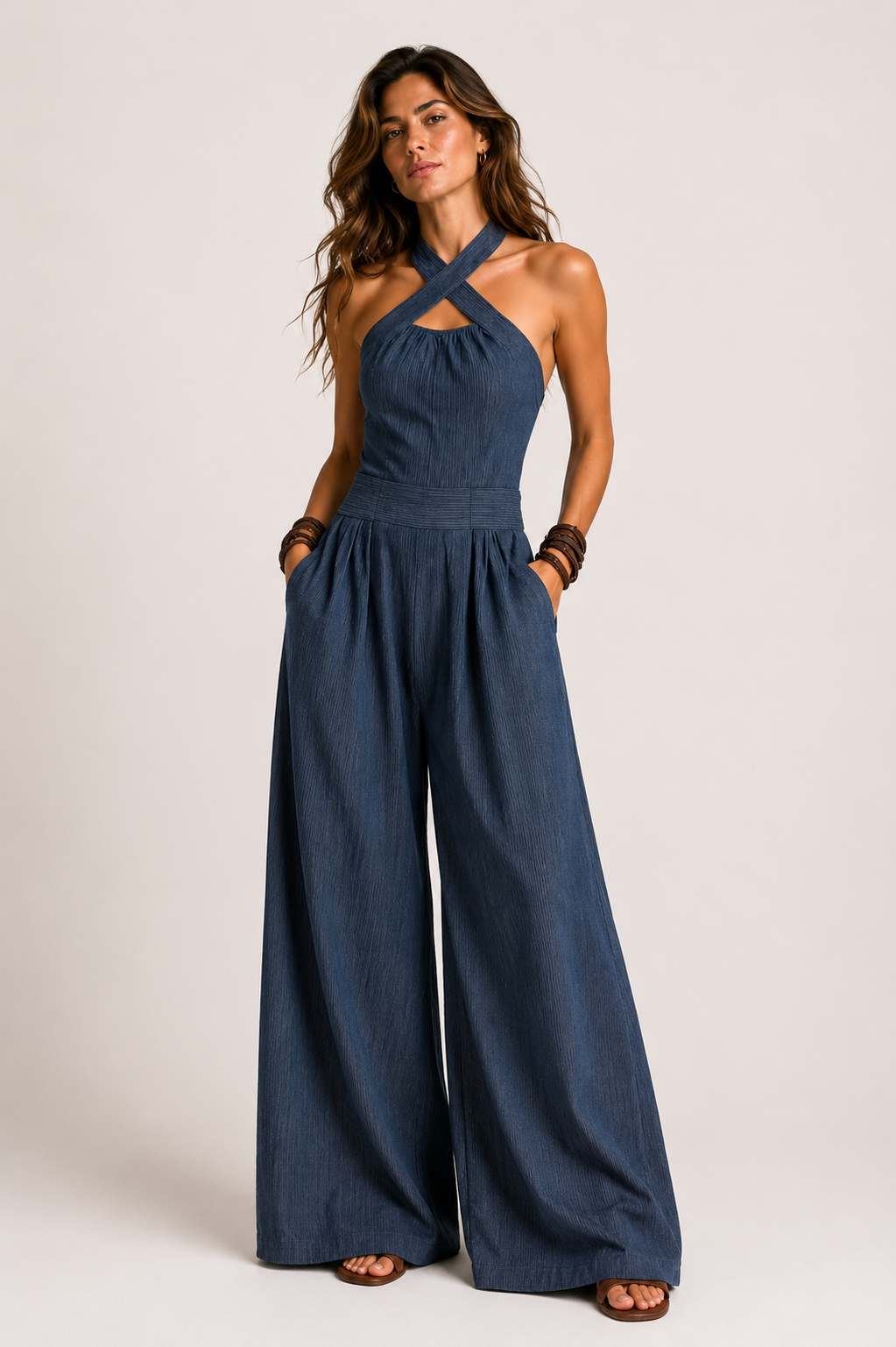 Blanca™ | Mono de lino y algodón con elegante escote cruzado