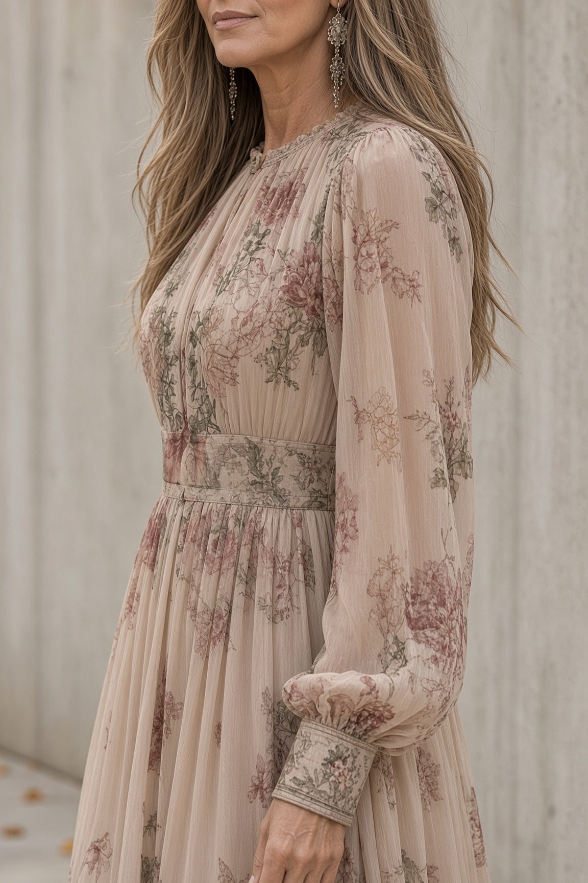 Luna – Vestido largo de flores con manga larga