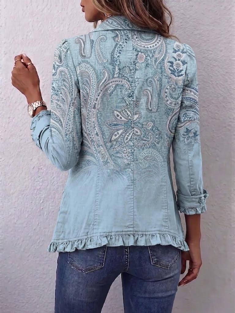 Raquel | Chaqueta Paisley Vintage Azul Cielo con Volantes