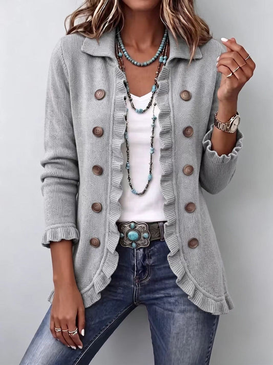 Teresa | Chaqueta de Canalé Gris Jaspeado con Volantes