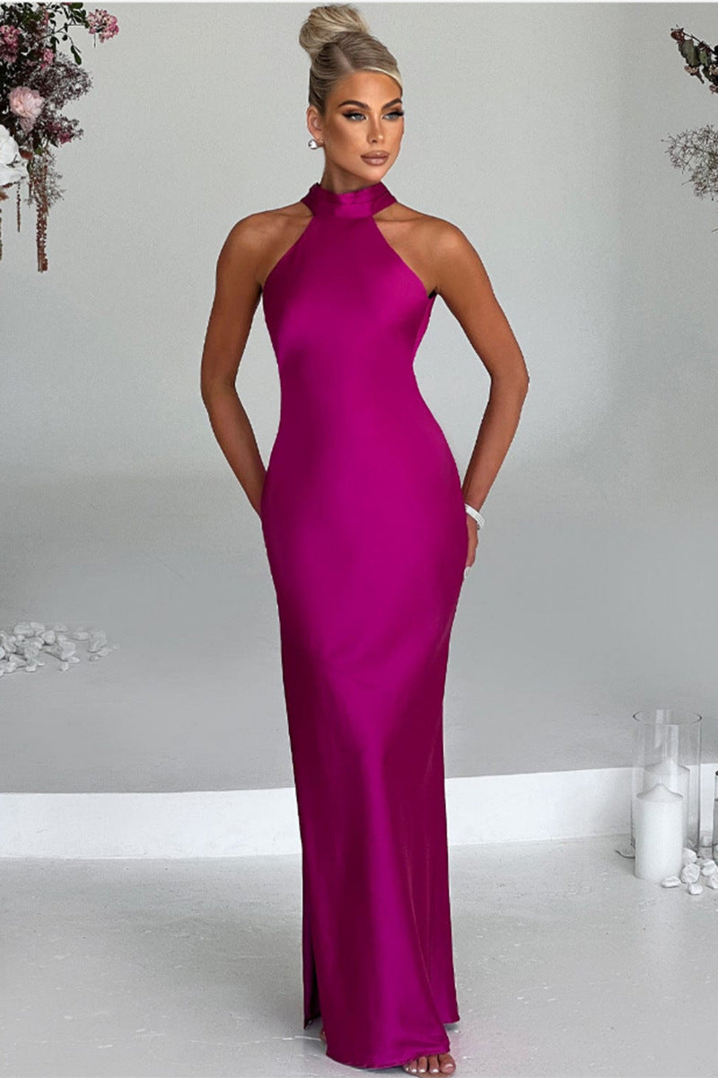 ZEYNEP | Elegante vestido largo de satén con escote halter
