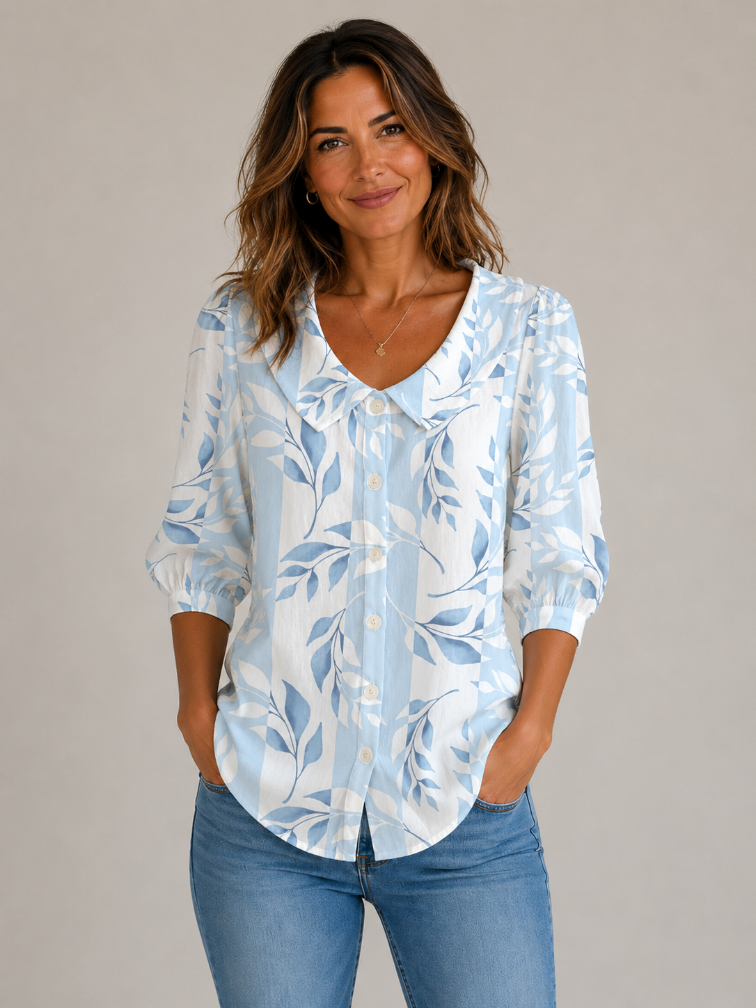 Blusa casual con estampado de hojas