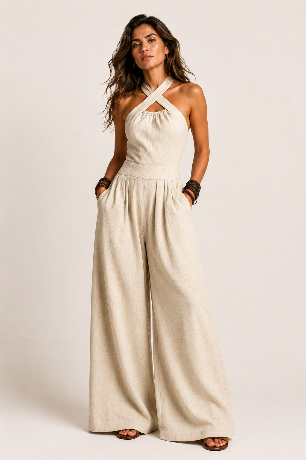 Blanca™ | Mono de lino y algodón con elegante escote cruzado