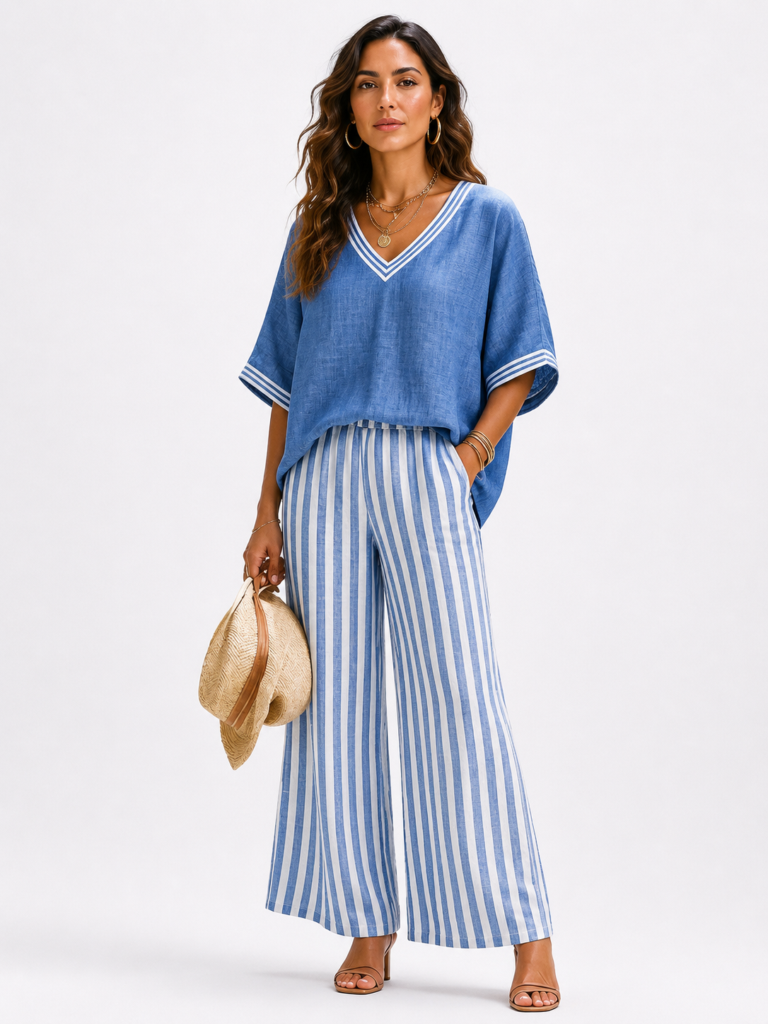 Alicia™ | Conjunto de Lino a Rayas