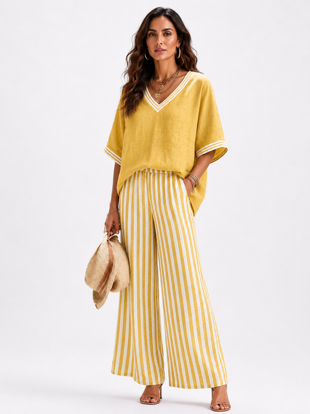 Alicia™ | Conjunto de Lino a Rayas