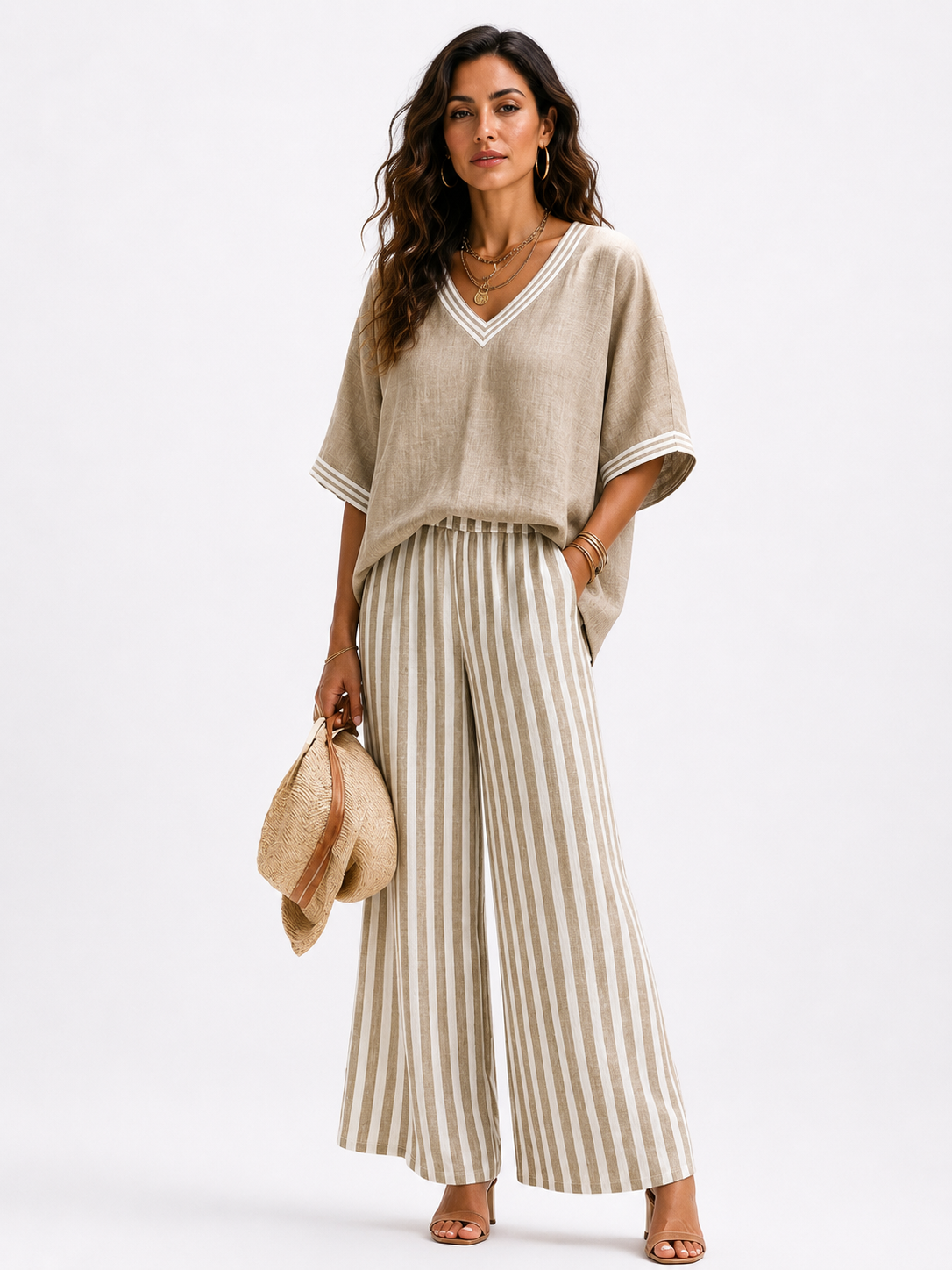Alicia™ | Conjunto de Lino a Rayas