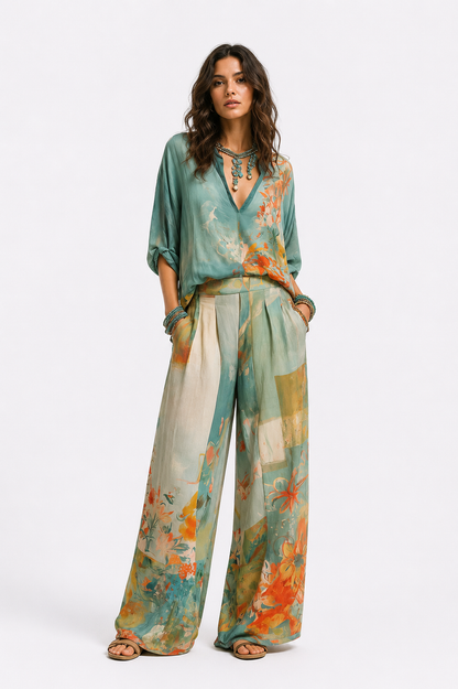 Aitana™ | Elegante conjunto con estampado floral y pantalones anchos