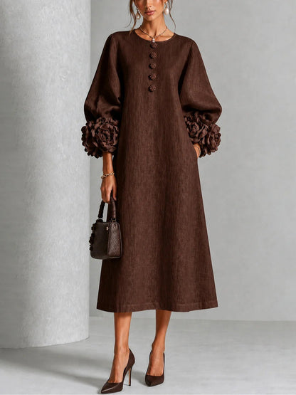 Valeria – Vestido midi con mangas de rosetas