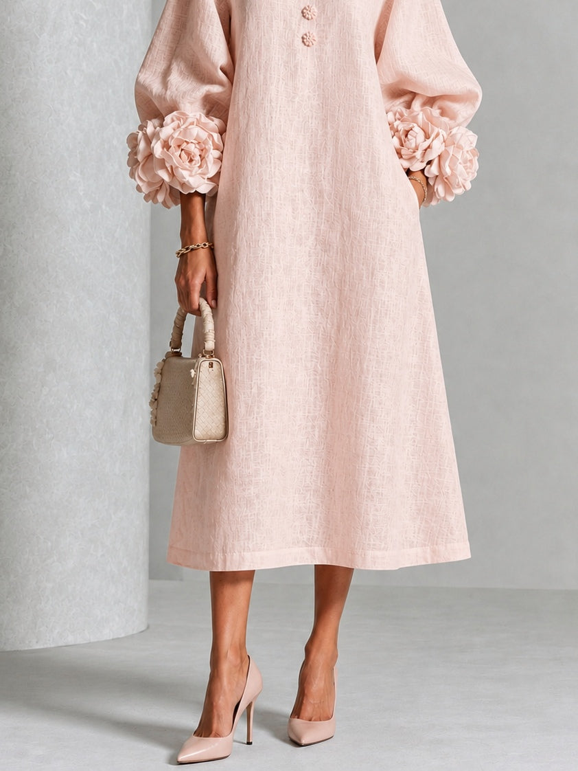 Valeria – Vestido midi con mangas de rosetas