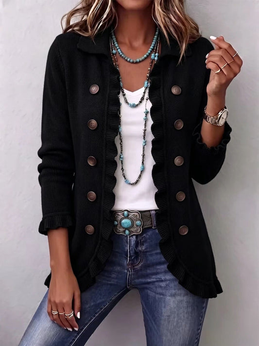 Gloria | Chaqueta de Canalé Negro Intenso con Volantes