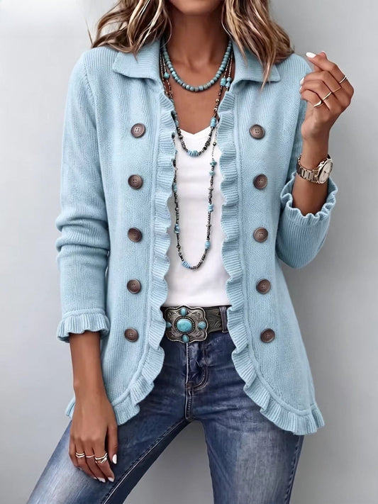 Yolanda | Chaqueta de Canalé Azul Empolvado con Volantes