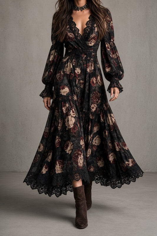 Elisa – Vestido vintage de flores con detalles de encaje