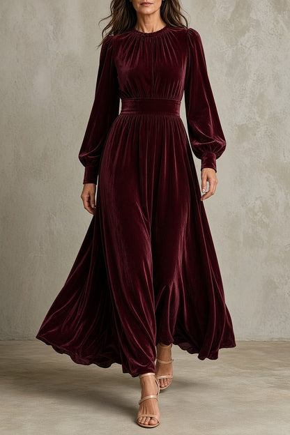 Elena – Vestido largo de terciopelo con cuerpo fruncido
