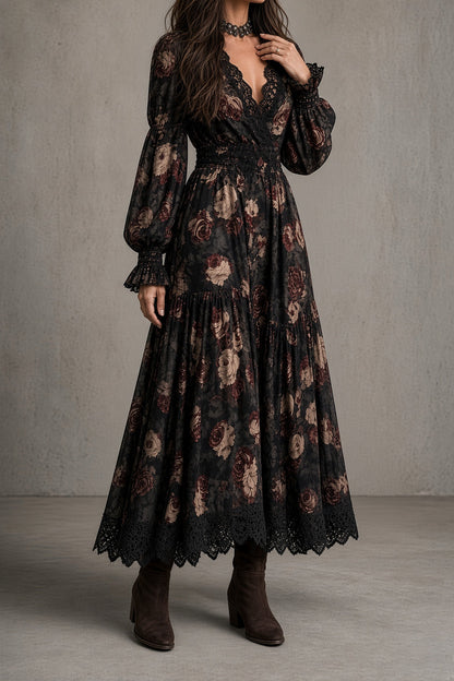 Elisa – Vestido vintage de flores con detalles de encaje
