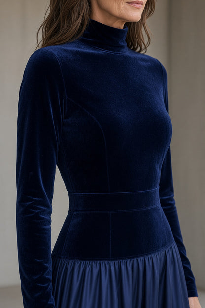 Viviana – Vestido largo de terciopelo con cuello alto
