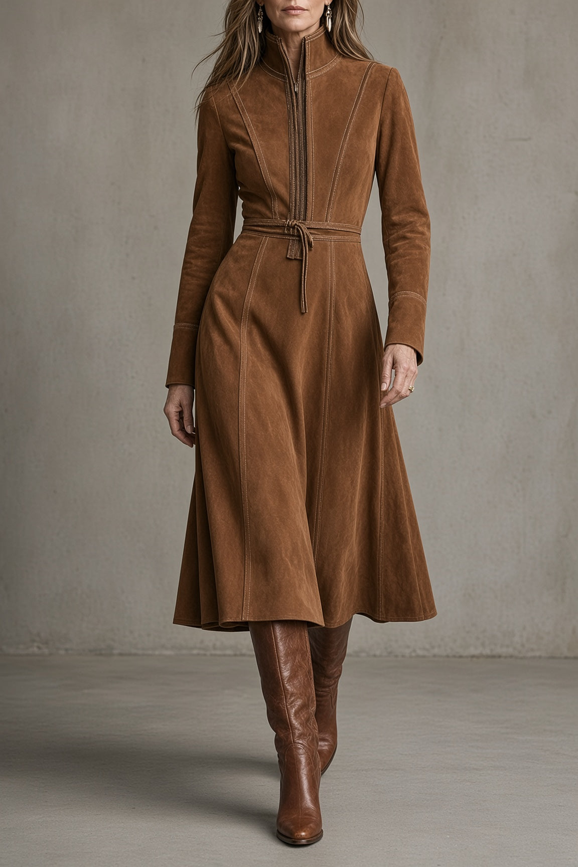 Tamara – Vestido vintage con cinturón y cuello alto