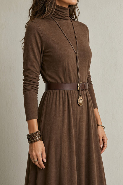Sara – Vestido largo vintage de cuello alto con bajo de encaje