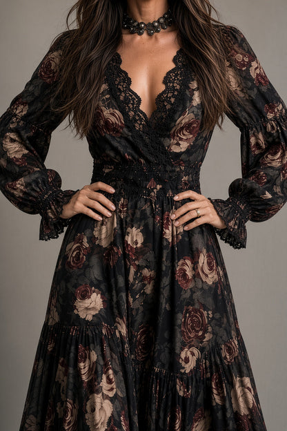 Elisa – Vestido vintage de flores con detalles de encaje