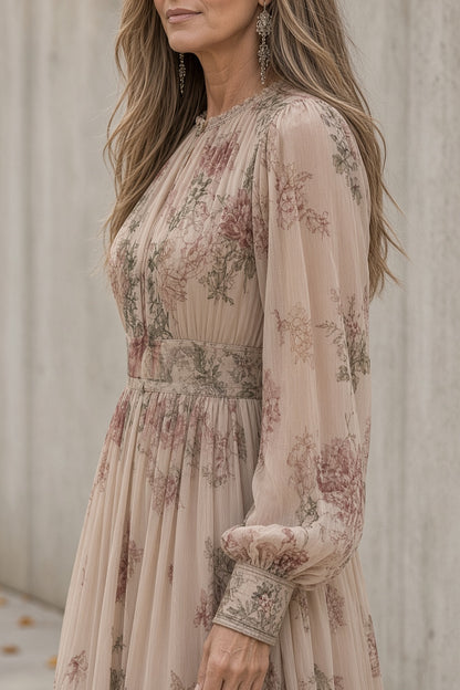 Luna – Vestido largo de flores con manga larga