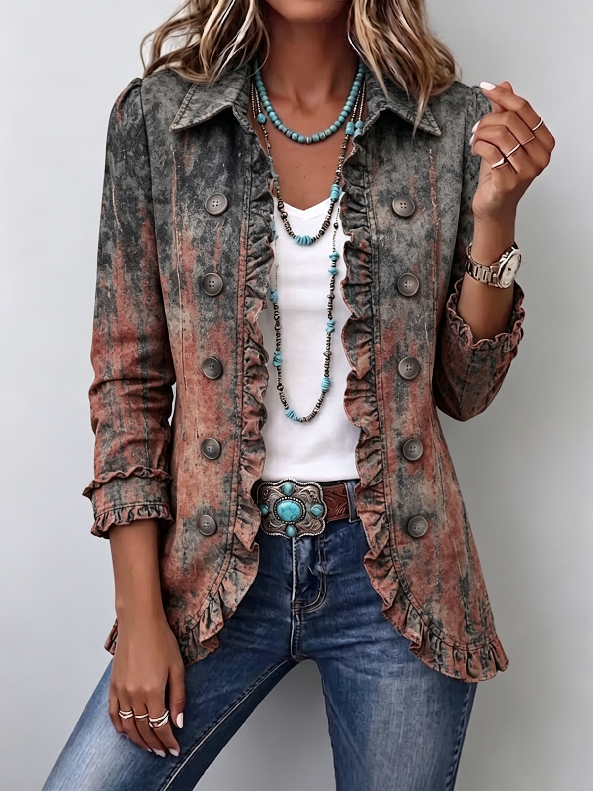 Beatriz | Chaqueta Vintage de Estampado Degradado Texturizado