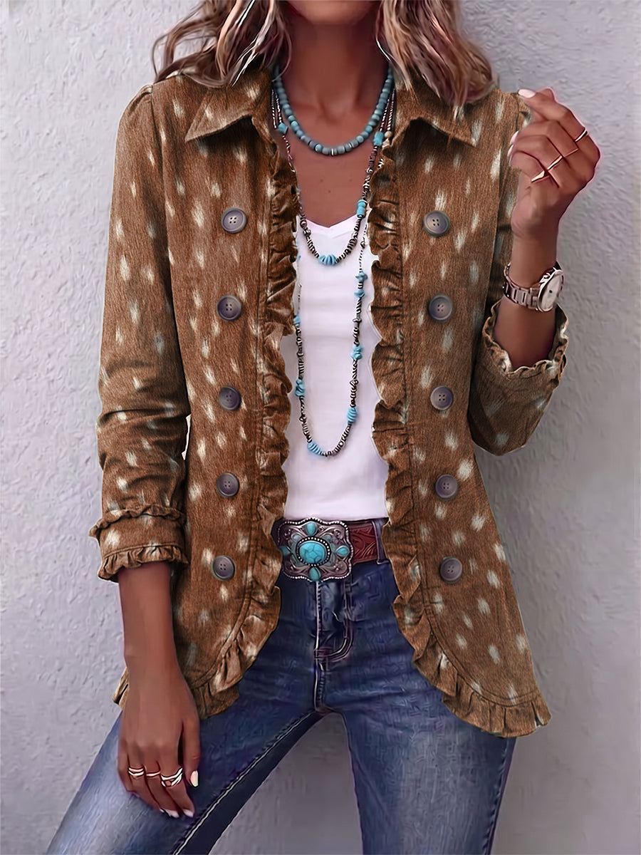Alicia | Chaqueta Bohemia Animal Print Marrón con Volantes