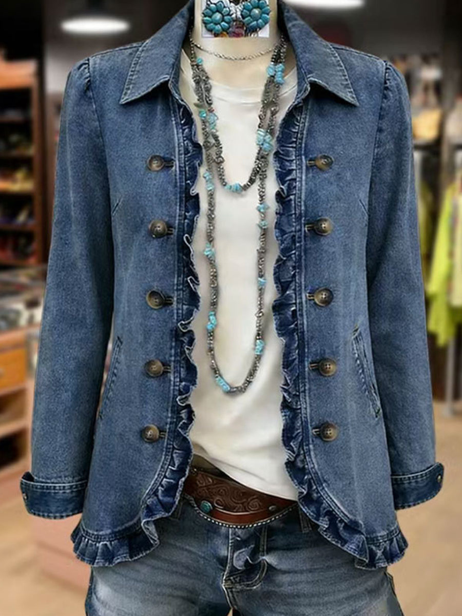 Lorena | Chaqueta Azul Medio con Volantes