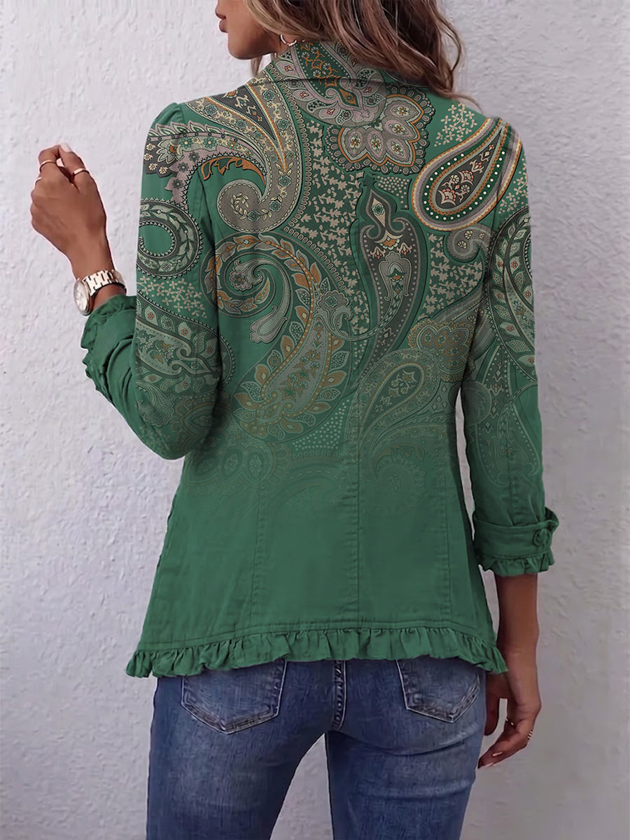 Inés | Chaqueta Bohemia Paisley Verde con Volantes
