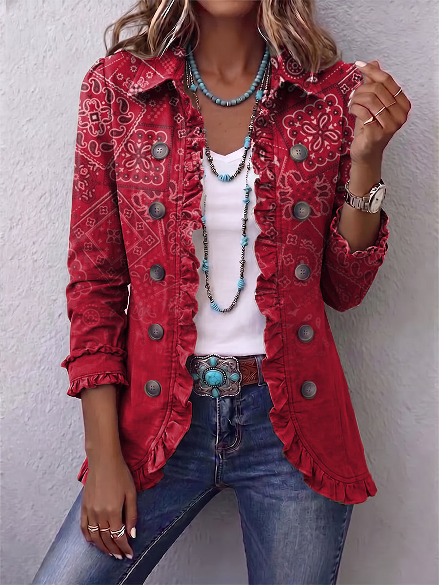 Eva | Chaqueta Paisley Degradada Roja con Volantes