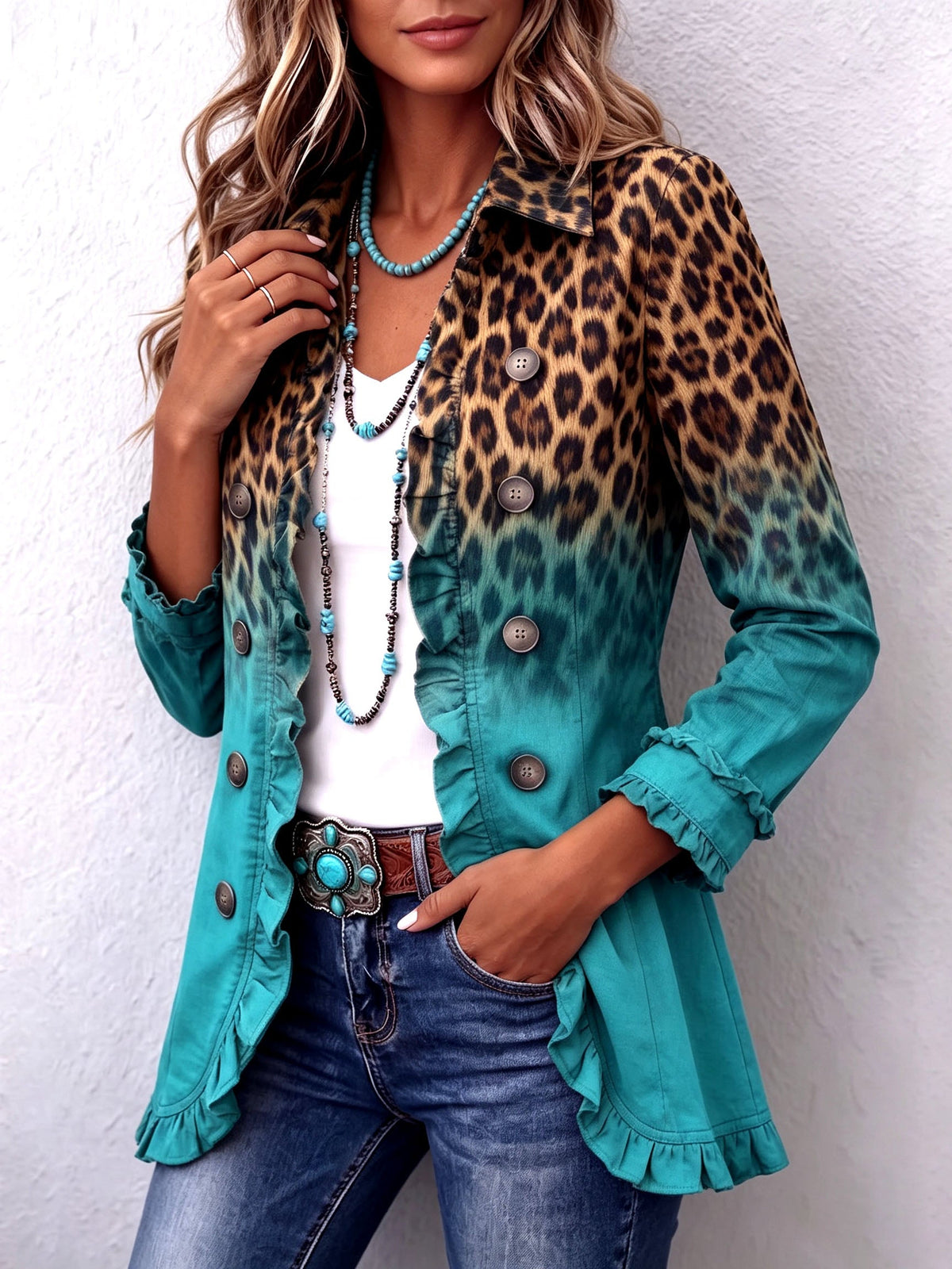 Elena | Americana de Leopardo Degradado con Volantes