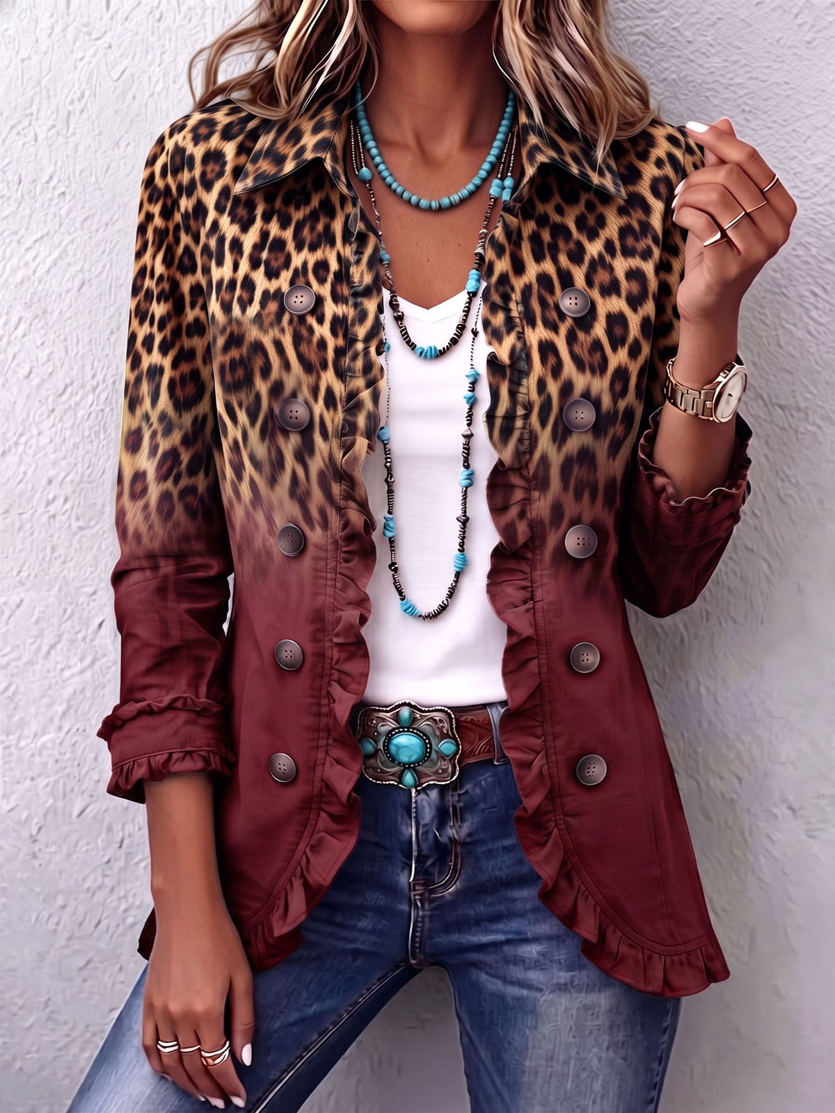 Elena | Americana de Leopardo Degradado con Volantes