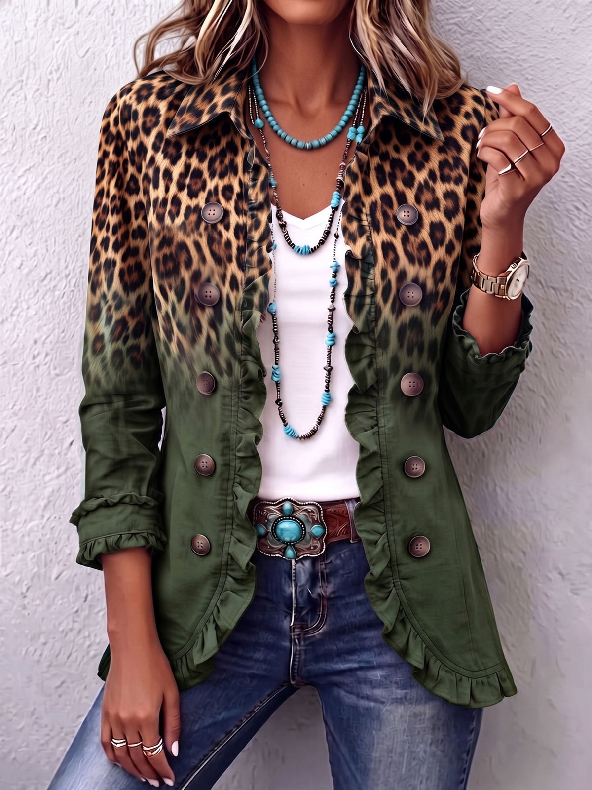 Elena | Chaqueta de Leopardo Degradado con Volantes