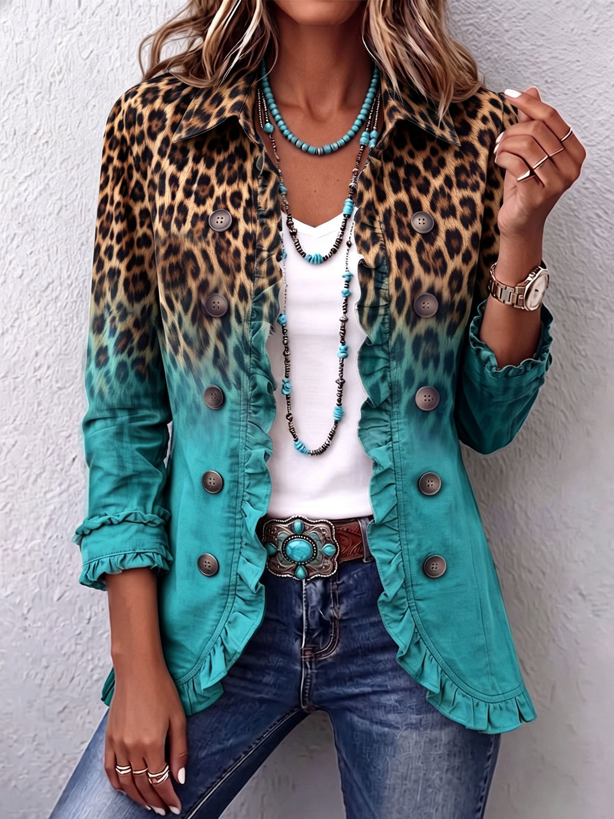Elena | Americana de Leopardo Degradado con Volantes