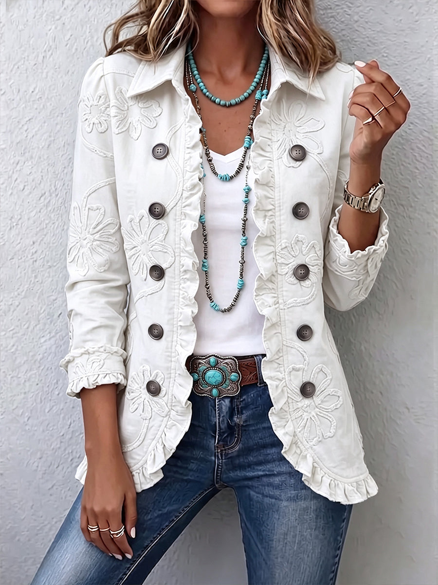 Isabel | Chaqueta Bohemia Bordada de Flores Marfil